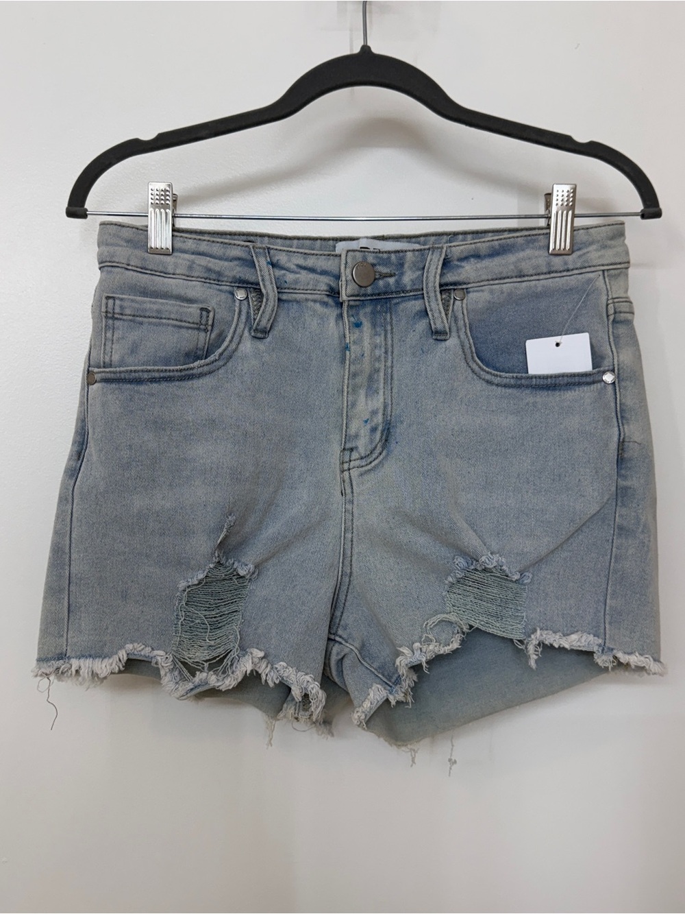 PTCL Womens Light Wash High Rise Distressed Denim Shorts Raw Hem Size 26 NWT